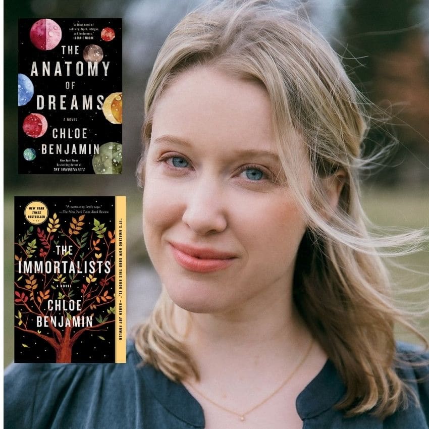 Author Chloe Benjamin with her books The Immortalists and The Anatomy of Dreams, Author in Residence of Northern California Writers Retreat 2020 and 2024