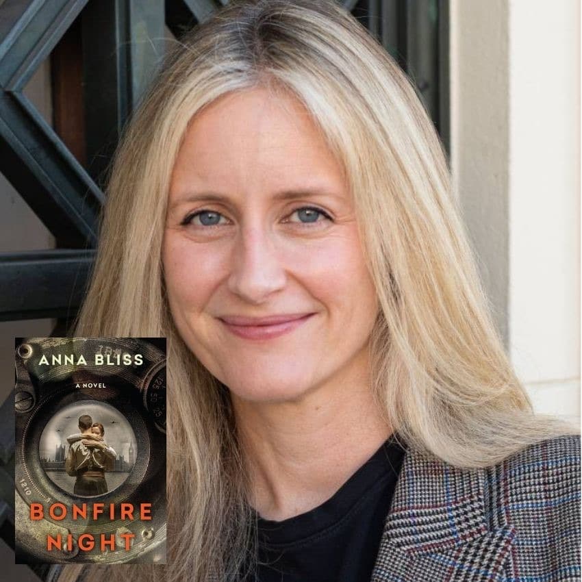 Author Anna Bliss, alum of Northern California Writers' Retreat, with her book Bonfire Night