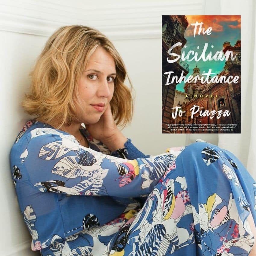 Author Jo Piazza with her book The Sicilian Inheritance