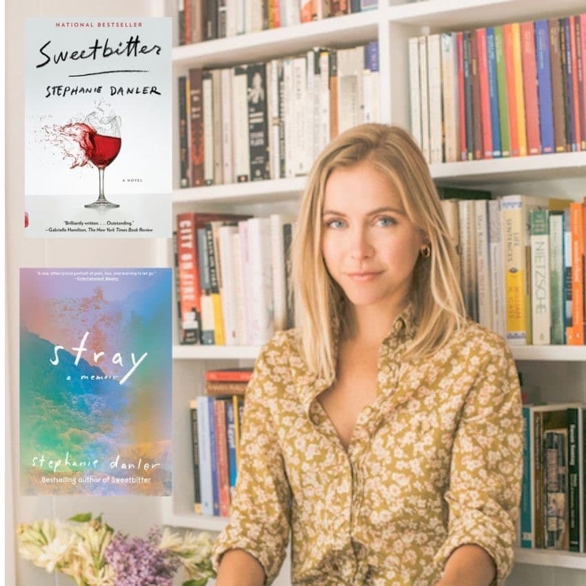 Author Stephanie Danler with her books Sweetbitter and Stray